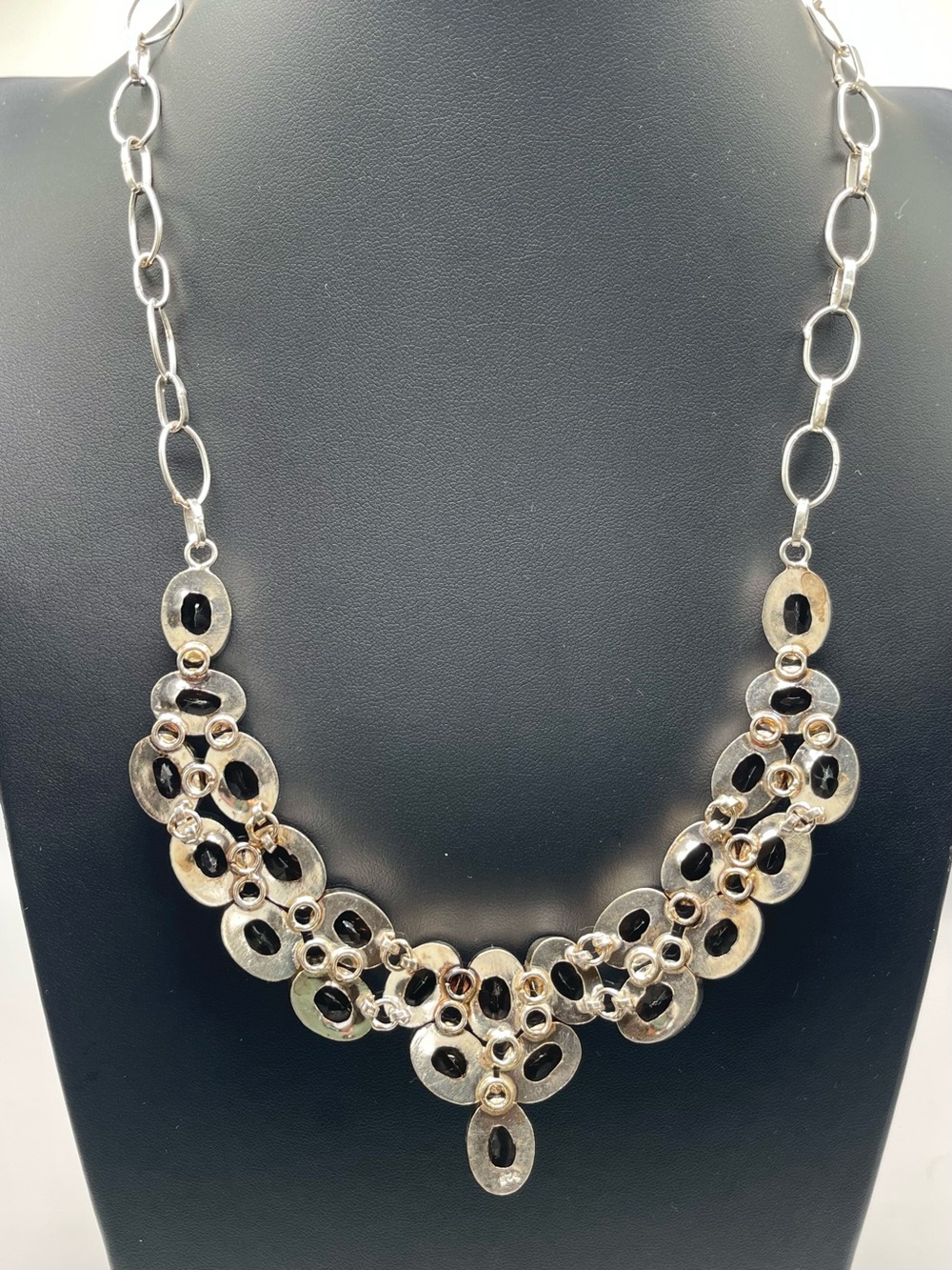 🌑Smoky Quartz-Tone Glass Sterling Overlay Statement Necklace🌑 - Picture 4 of 6